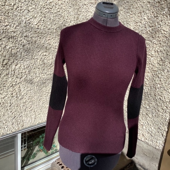 CALVIN KLEIN JEANS WINE AND BLACK CREW NECK SWEATER - Picture 6 of 7